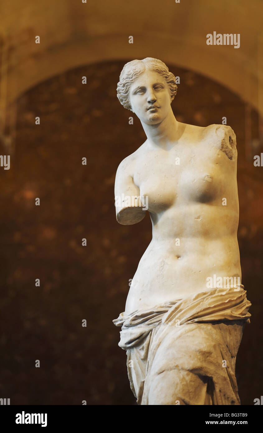 Aphrodite of Milos, the Venus de Milo, 2nd century BC, The Louvre Museum, Paris, France Stock Photo