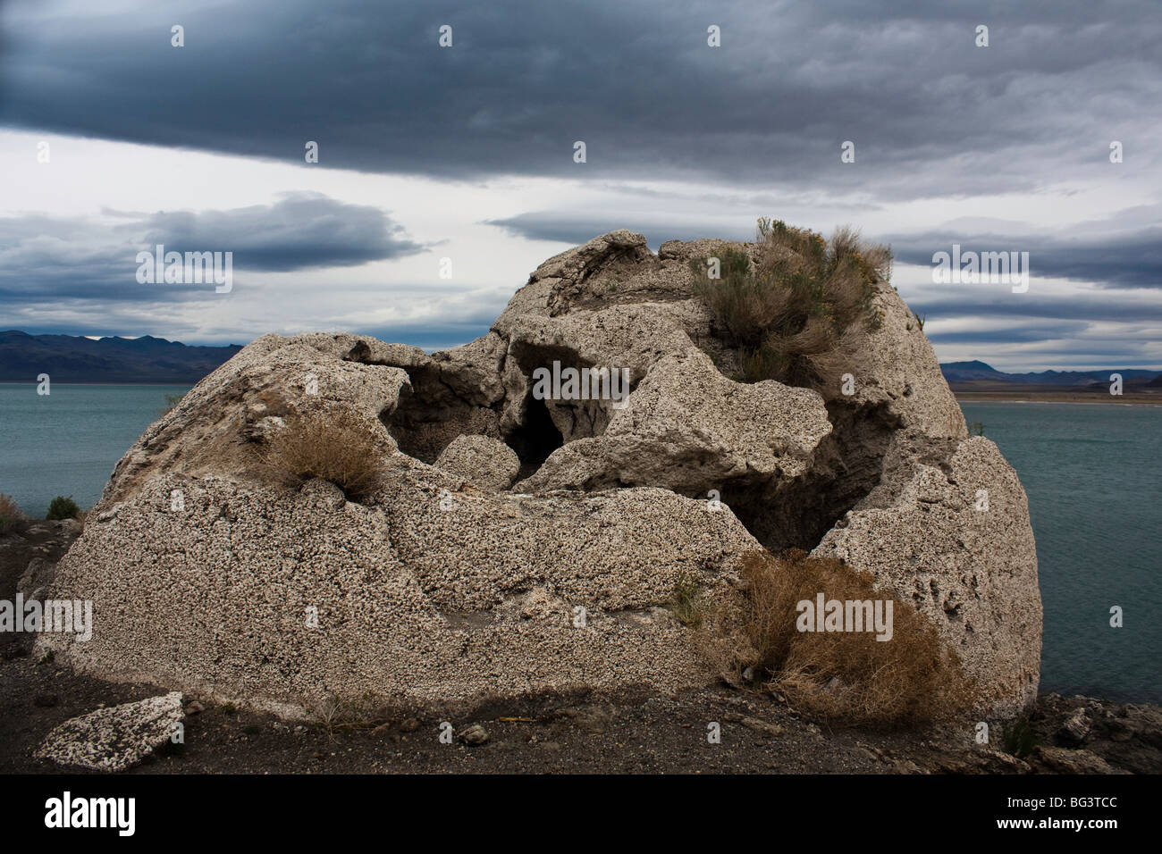 A tufa rock formation known as Popcorn Rock at Pyramid lake in Nevada