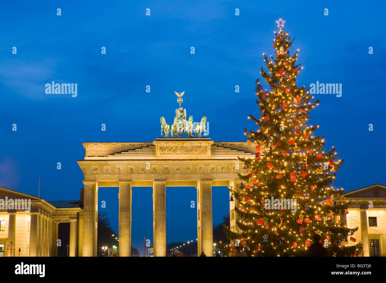 Brandenburg gate at Christmas time, Berlin, Germany, Europe Stock Photo