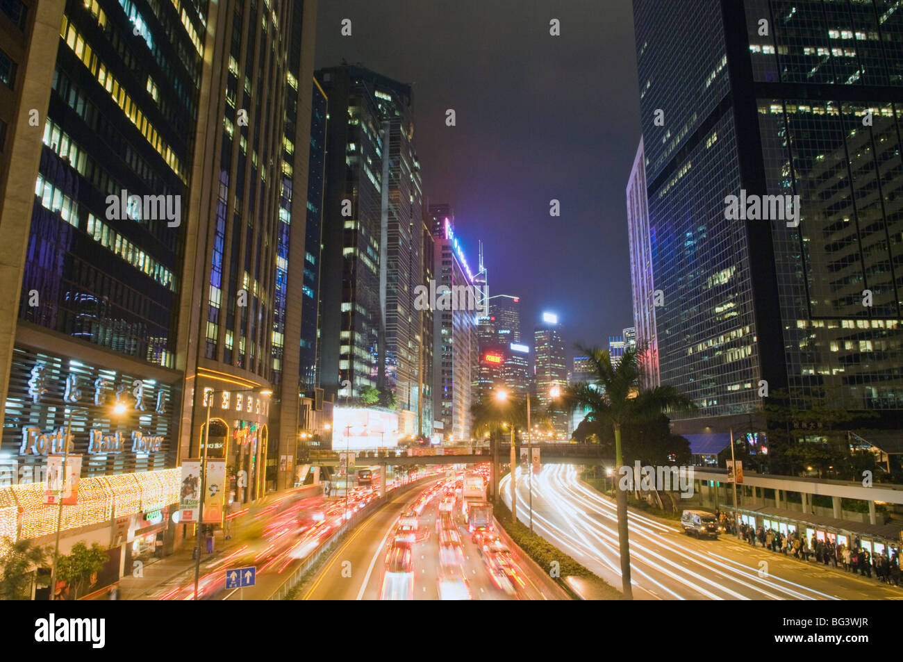 Freeway Running Along Harbor of Hong Kong Stock Photo