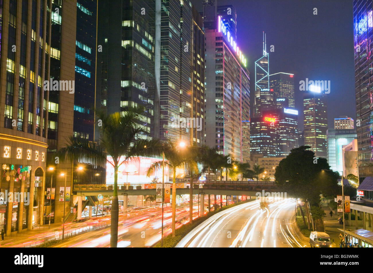 Freeway Running Along Harbor of Hong Kong Stock Photo