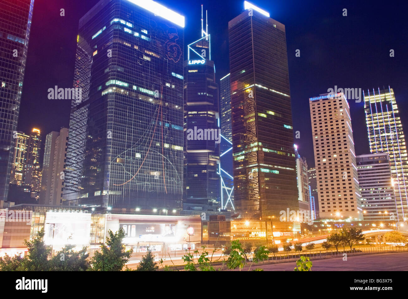 Freeway Running Along Harbor of Hong Kong Stock Photo