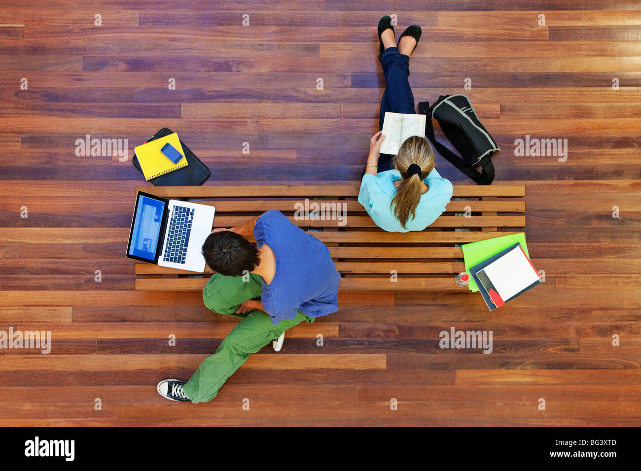 University students studying, from above Stock Photo