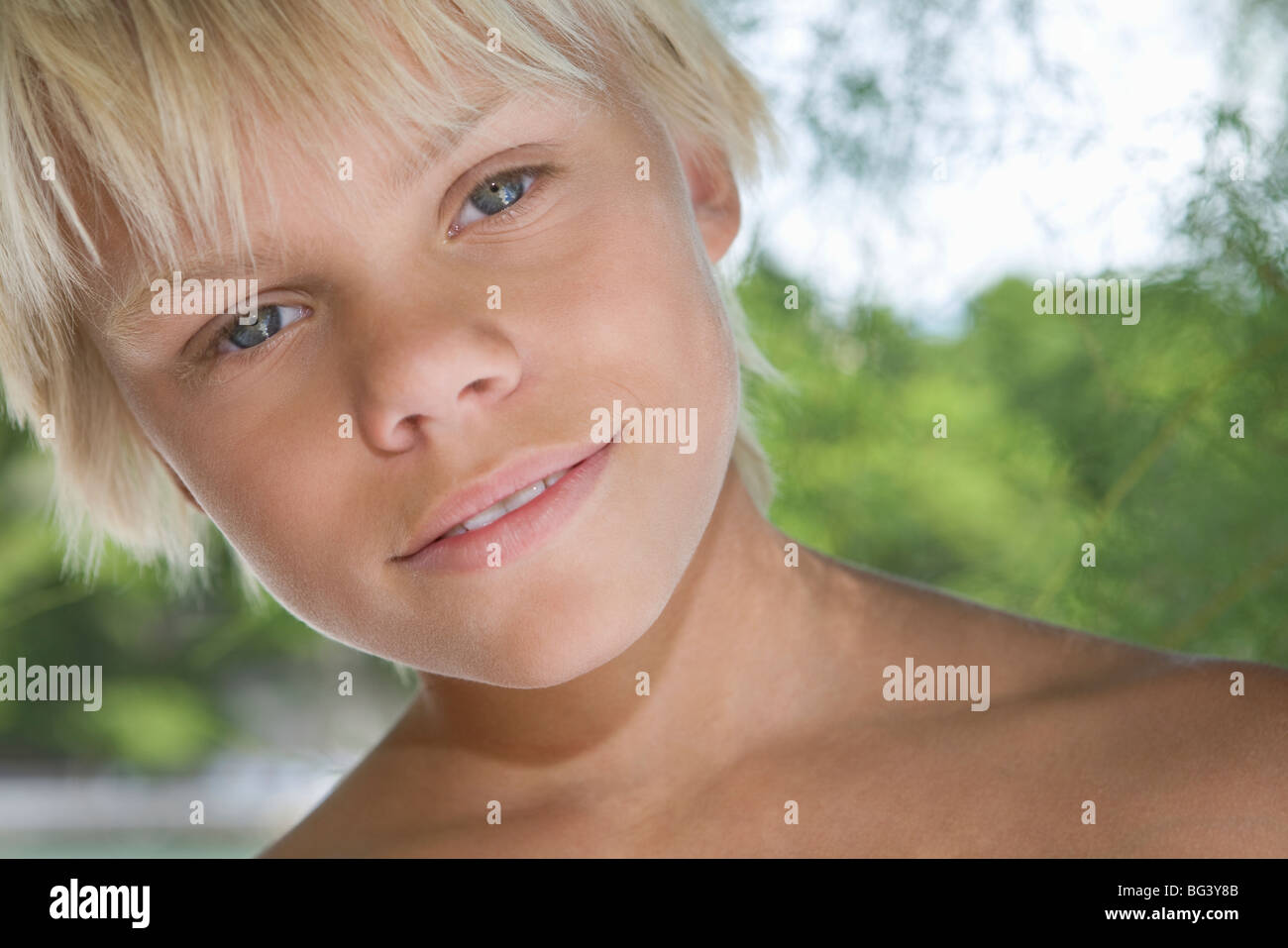 Blonde boy aged 12-13 years Stock Photo