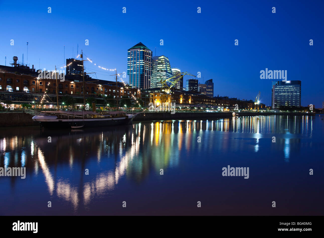 Argentina, Buenos Aires, Puerto Madero, highrise buildings, dusk Stock Photo