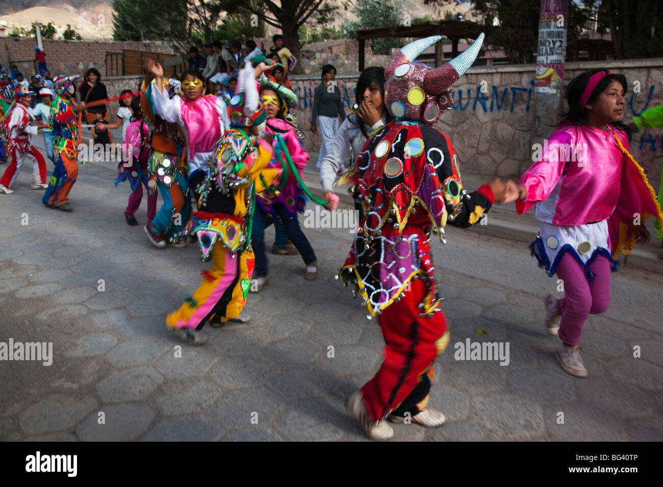 Argentina, Jujuy Province, Quebrada de Humamuaca canyon, Tilcara, children's carnival Stock Photo