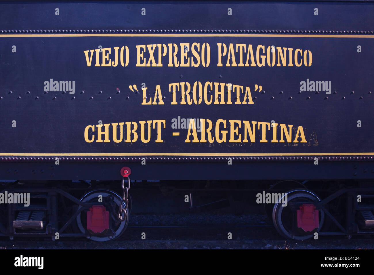 Argentina, Patagonia, Chubut Province, Esquel, La Trochita narrow guage steam train, Old Patagonian Express Stock Photo