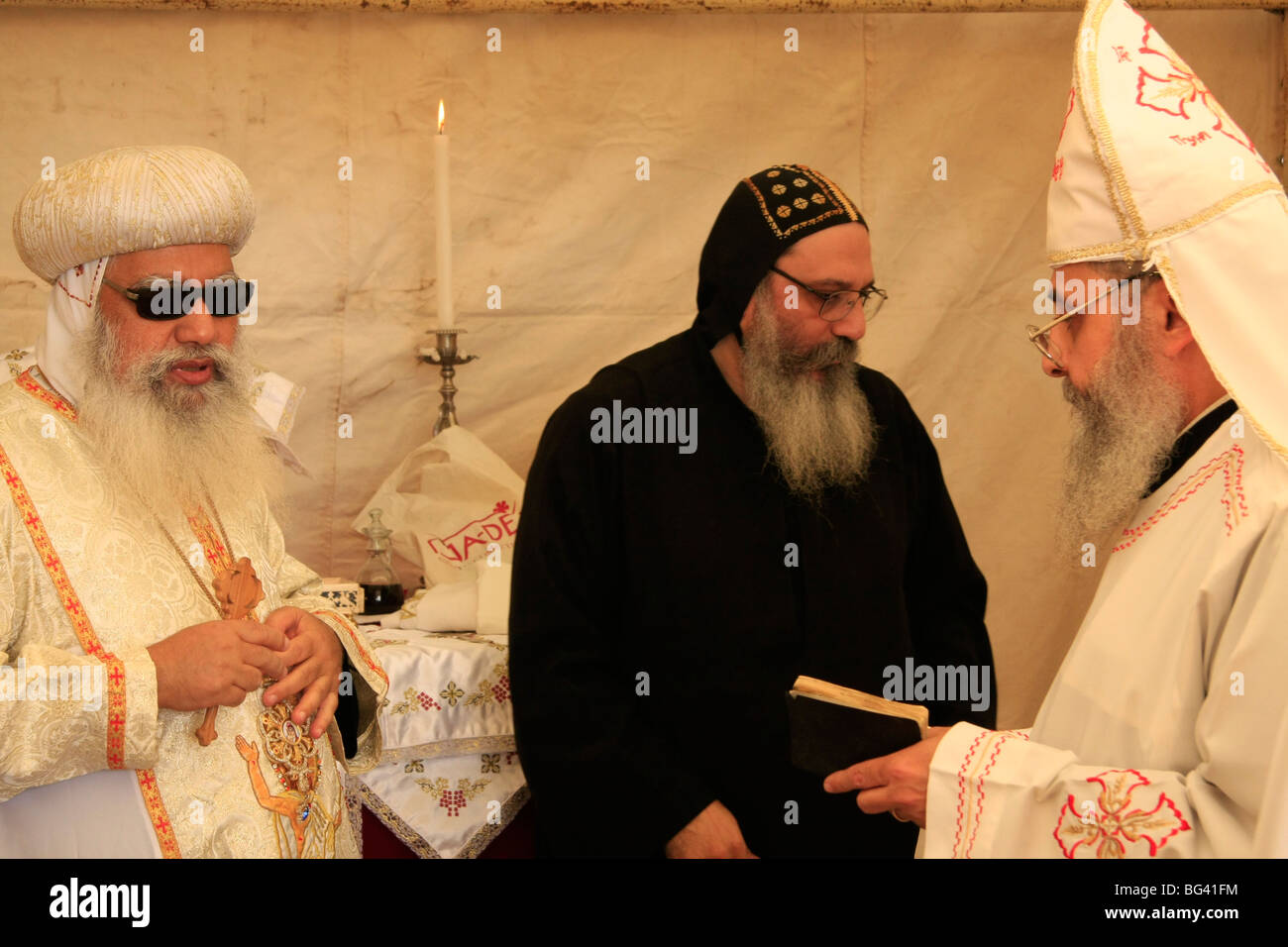 Israel, Jerusalem, Coptic Orthodox Ascension Day ceremony at the Ascension Chapel on the Mount of Olives Stock Photo
