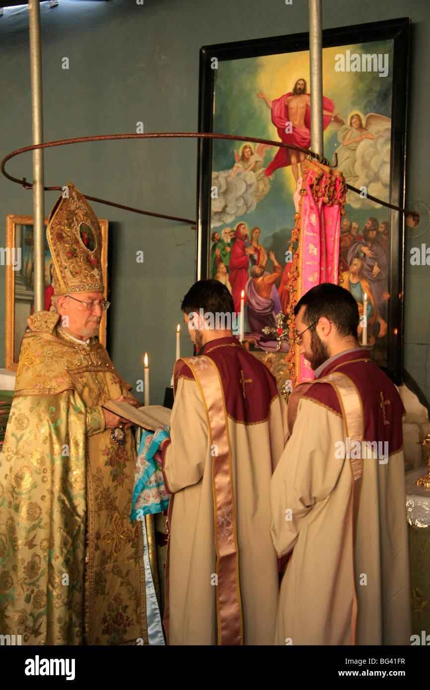 Israel, Jerusalem, Armenian Orthodox Ascension Day ceremony at the Ascension Chapel on the Mount of Olives Stock Photo