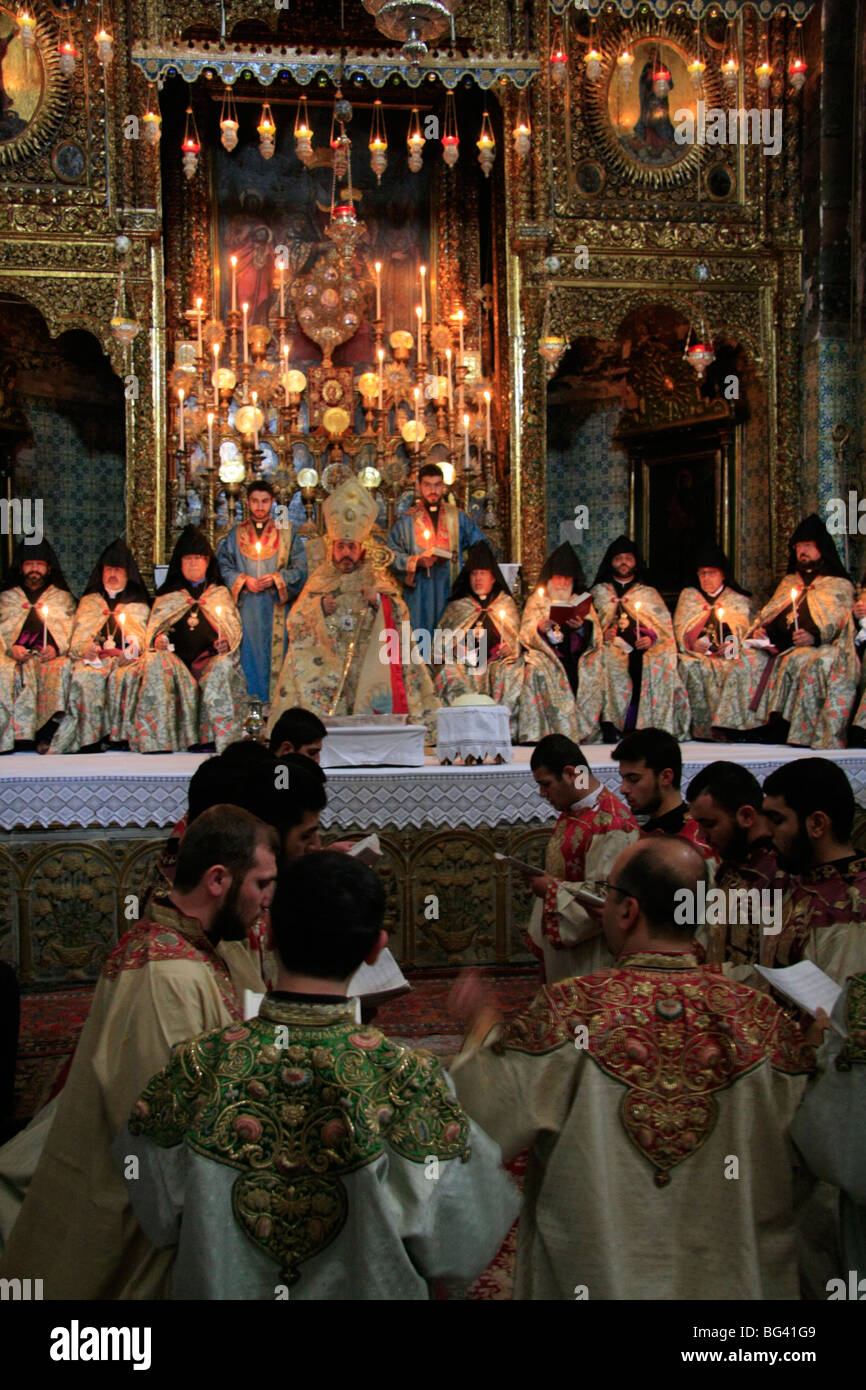 Israel, Jerusalem Old City, Easter, Armenian Orthodox Maundy Thursday ceremony at St. James Cathedral Stock Photo