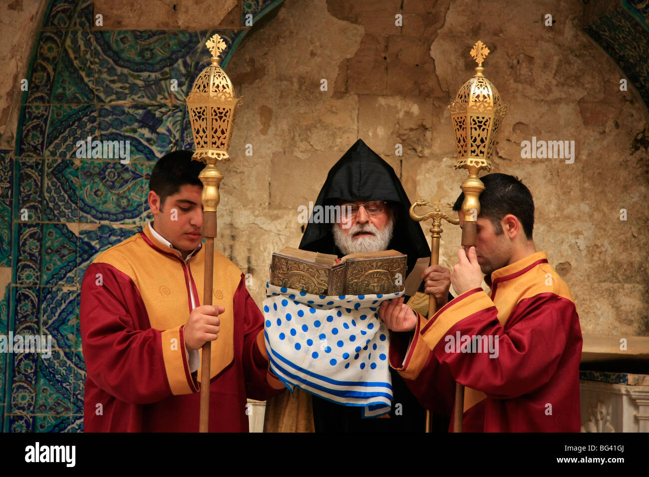Israel, Jerusalem Old City, Easter, Armenian Orthodox Maundy Thursday ceremony at the House of Caiaphas on Mount Zion Stock Photo