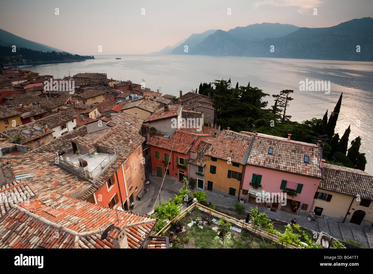 Italy, Veneto, Lake District, Lake Garda, Malcesine, town view from Castello Scaligero castle Stock Photo