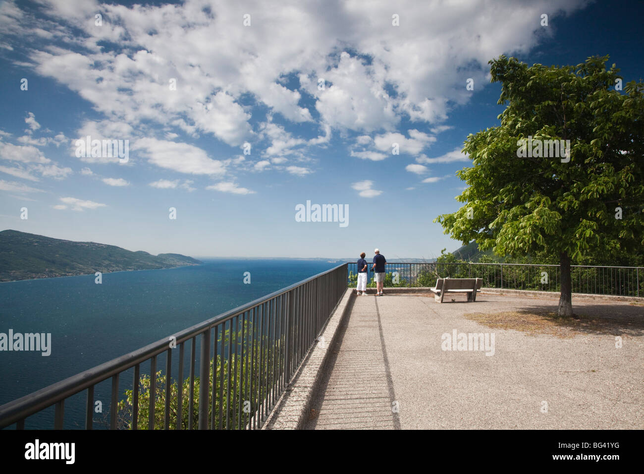 Italy, Lombardy, Lake District, Lake Garda, Tignale Area, Oldesio, panoramic balcony over Lake Garda Stock Photo
