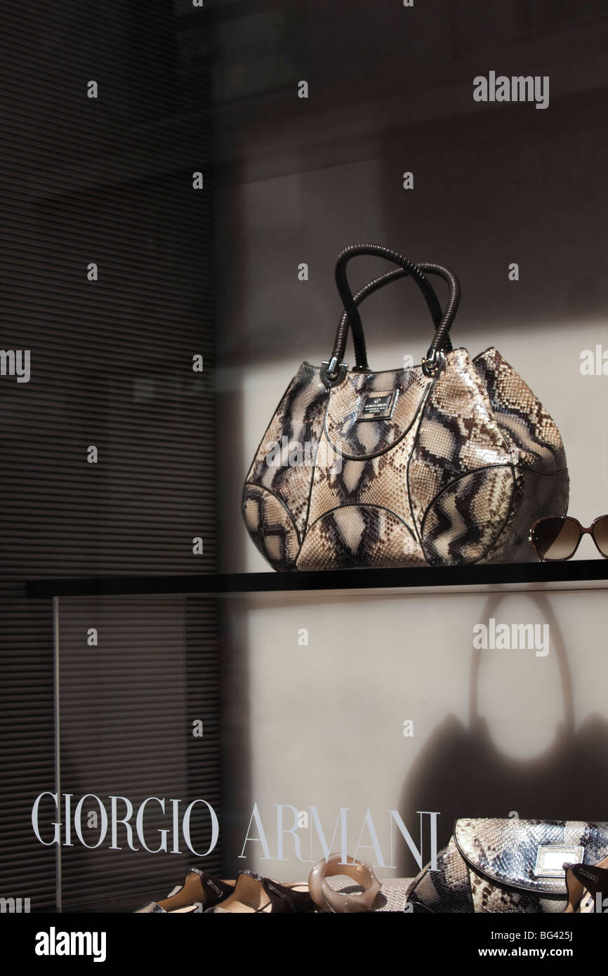 Italy, Lombardy, Milan, Monte Napoleone fashion designer area, Giorgio Armani handbags Stock Photo