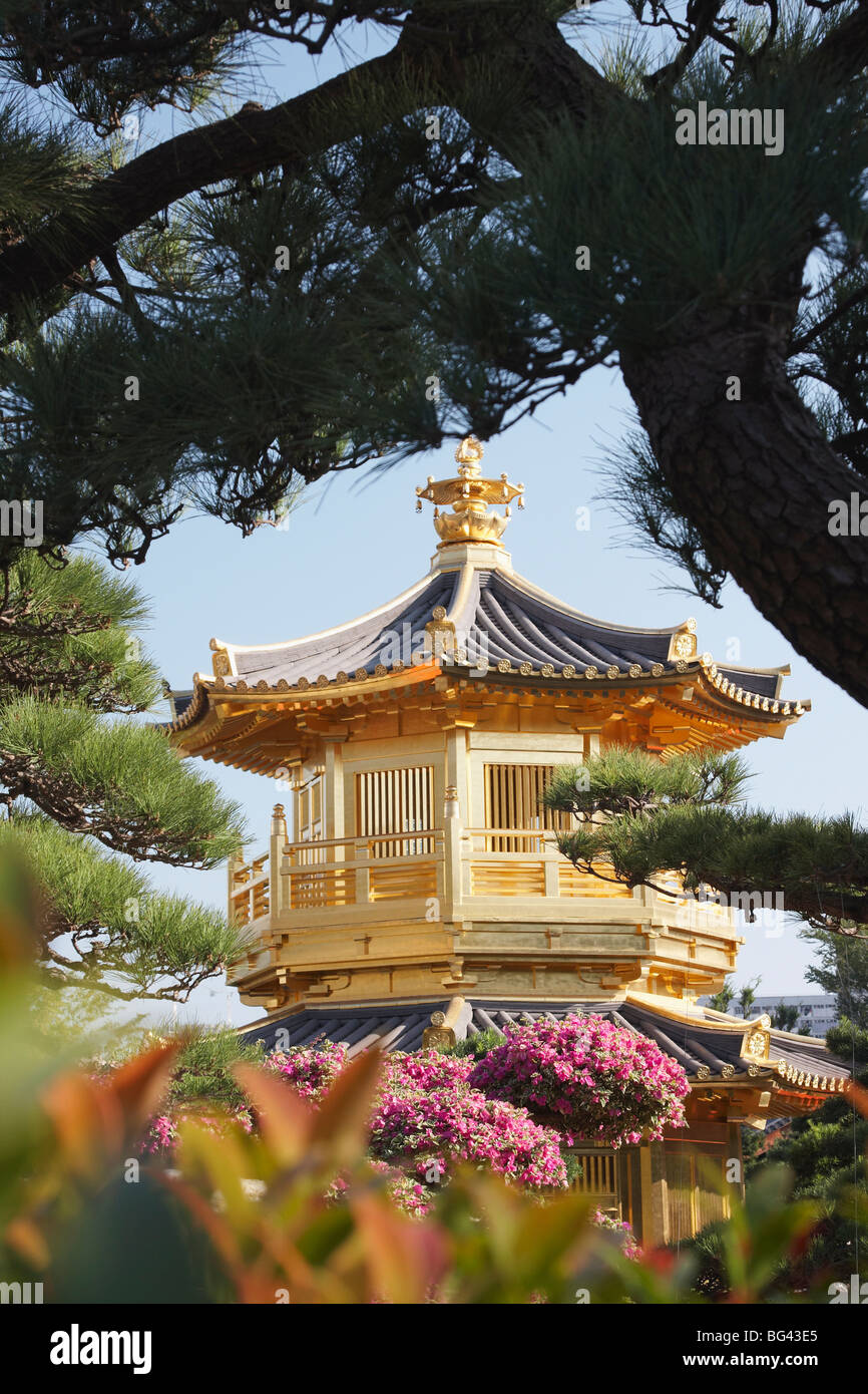 Golden Pagoda in Nan Lian Garden near Chi Lin Nunnery, Diamond Hill, Kowloon, Hong Kong, China, Asia Stock Photo