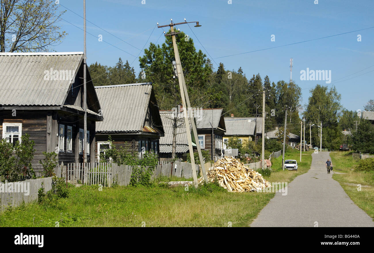 Main street in Somino village, Leningrad region, Russia Stock Photo