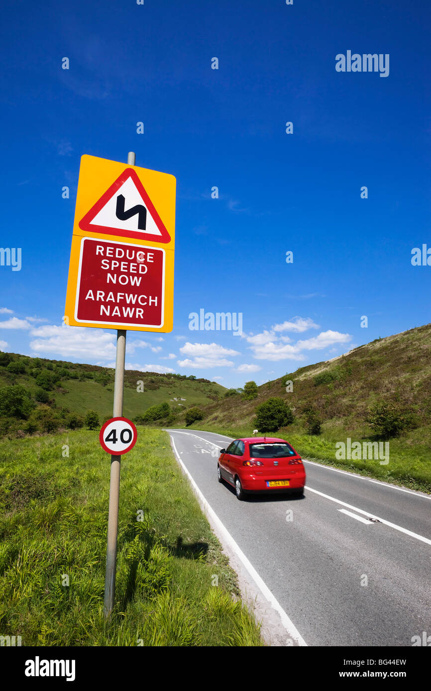 Wales, Glamorgan, Bilingual Road Sign Stock Photo