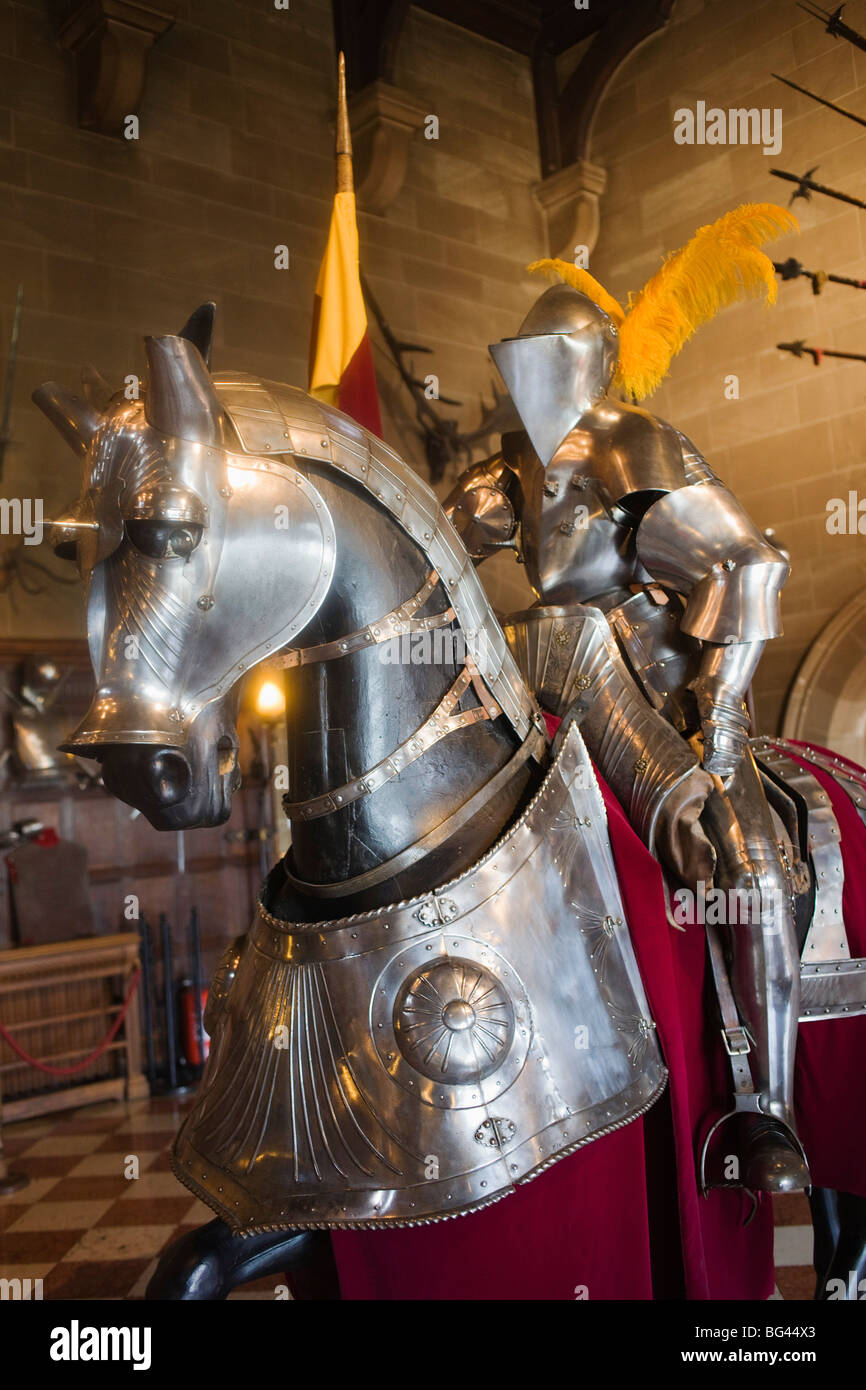 England, Warwickshire, Warwick, Warwick Castle, Display of Knight and Horse Armour Stock Photo