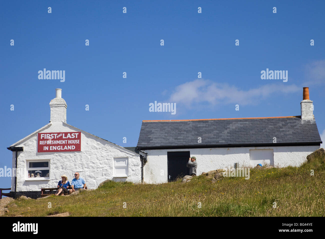 England, Cornwall, Lands End, First and Land Refreshment House in England Stock Photo