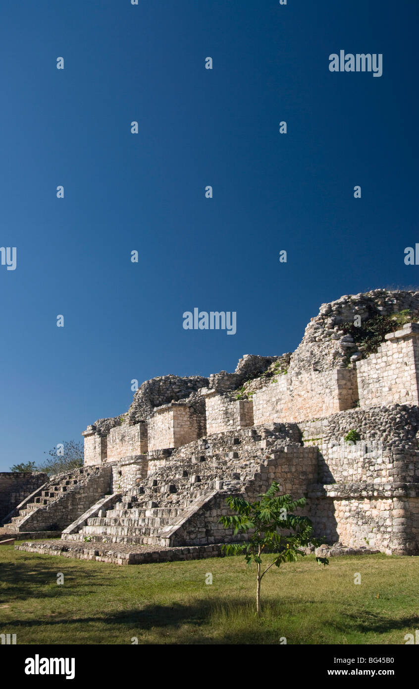 One platform with two structures called the Twins, Ek Balam, Yucatan, Mexico, North America Stock Photo