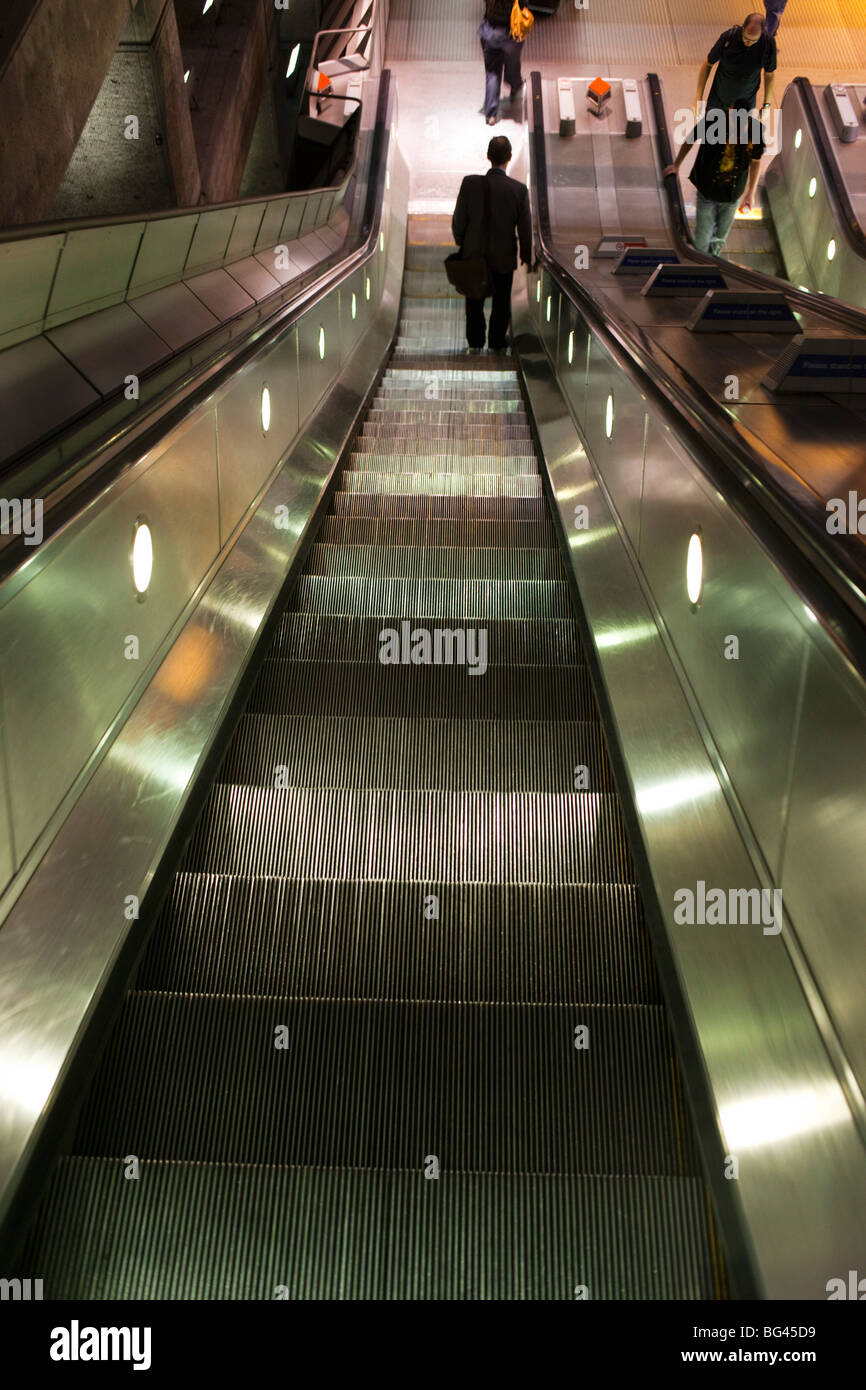 England, London, Underground Station Escalators Stock Photo