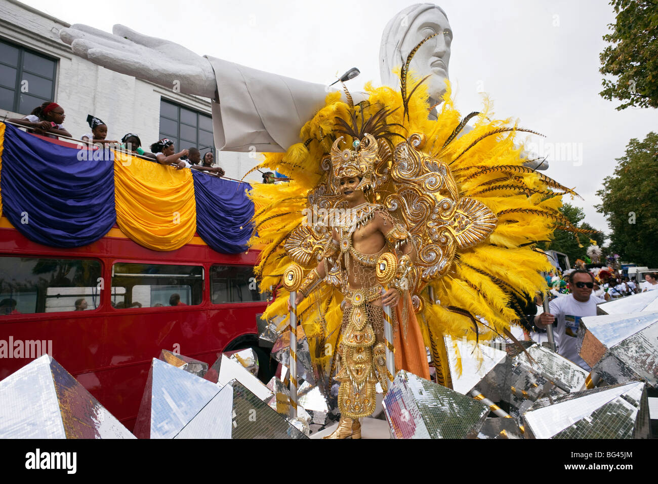 England, London, Notting Hill Carnival, Festival Participant on Float Stock Photo