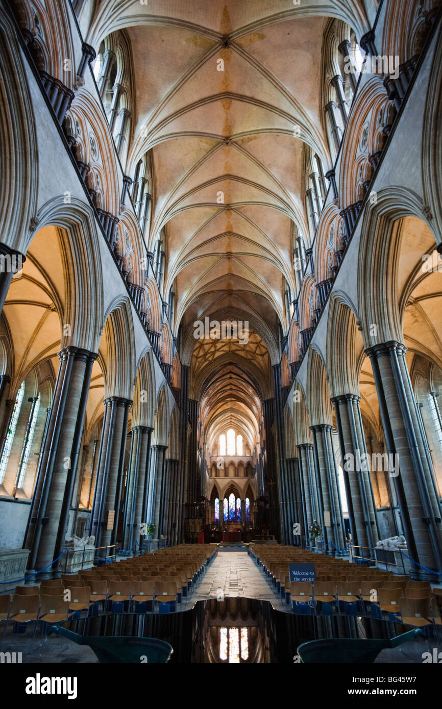 England, Wiltshire, Salisbury Cathedral, The Nave Roof Stock Photo