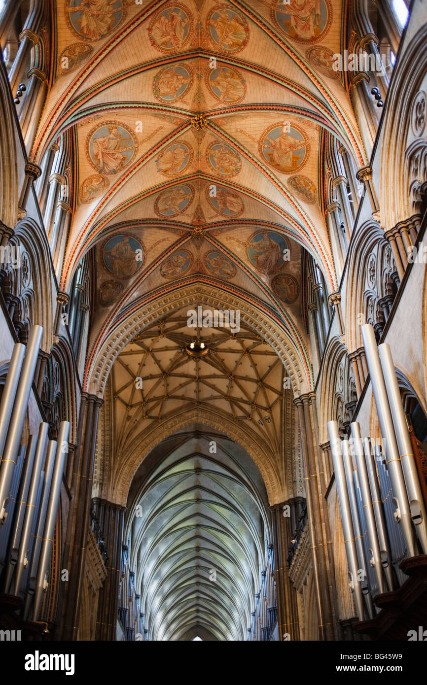 England, Wiltshire, Salisbury Cathedral, The Quire Roof Stock Photo