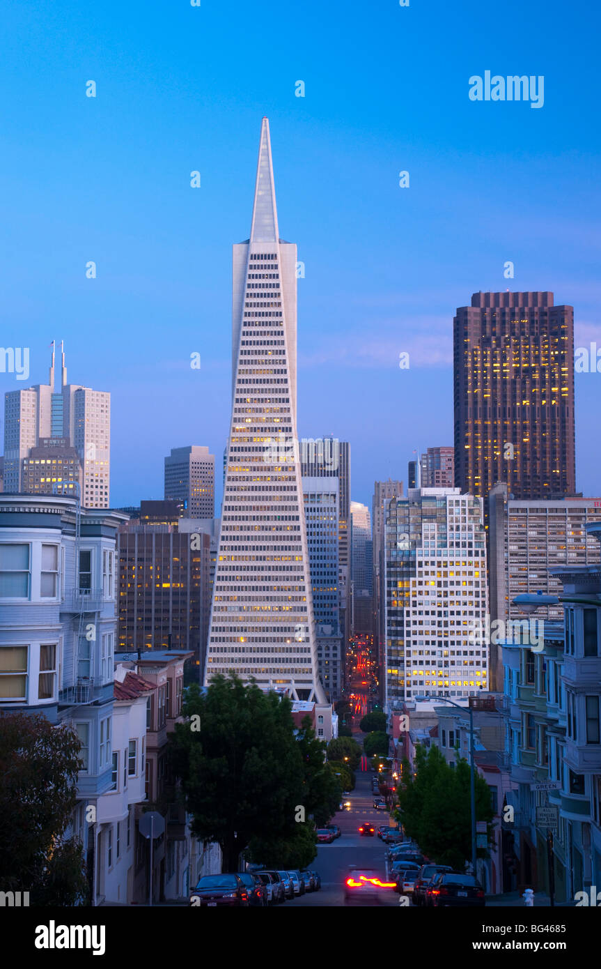 USA, California, San Francisco, Downtown and TransAmerica Building from Telegraph Hill Historic District Stock Photo