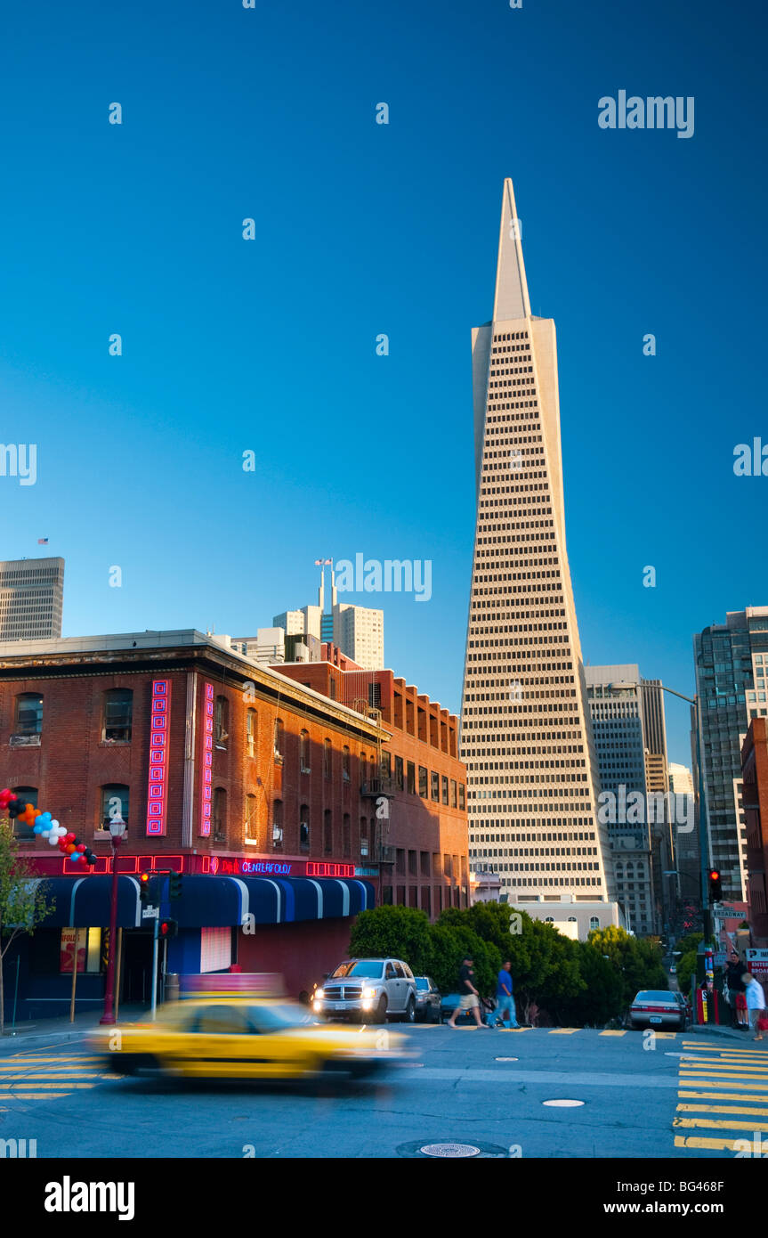 USA, California, San Francisco, TransAmerica Building and Columbus Tower, also known as the Sentinel Building Stock Photo