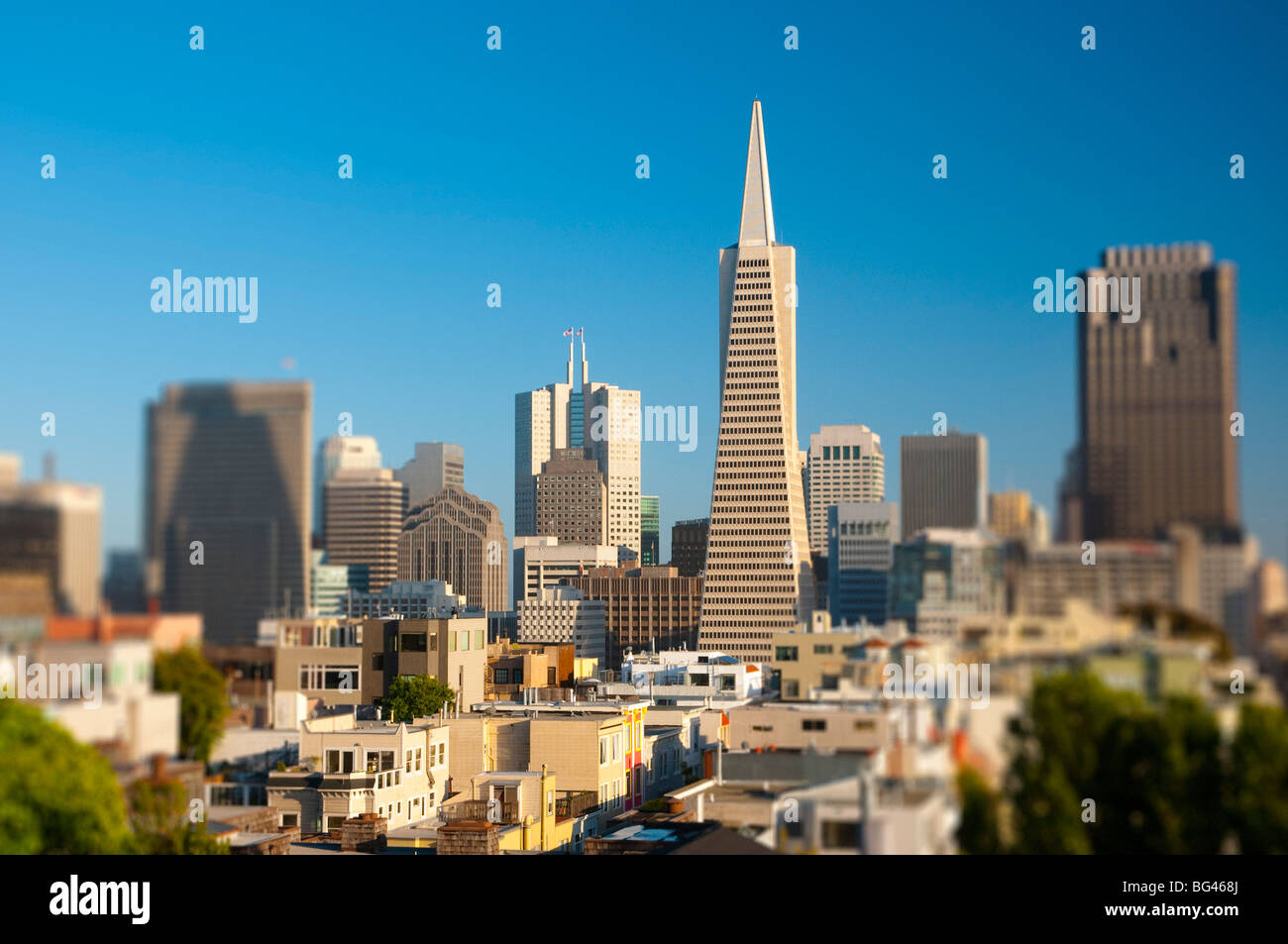 USA, California, San Francisco, Downtown and TransAmerica Building from Telegraph Hill Historic District Stock Photo