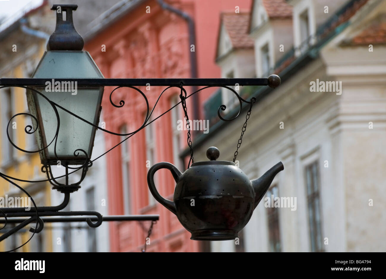 Traditional sign outside a tea shop in Ljubljana old town, Slovenia, Europe Stock Photo