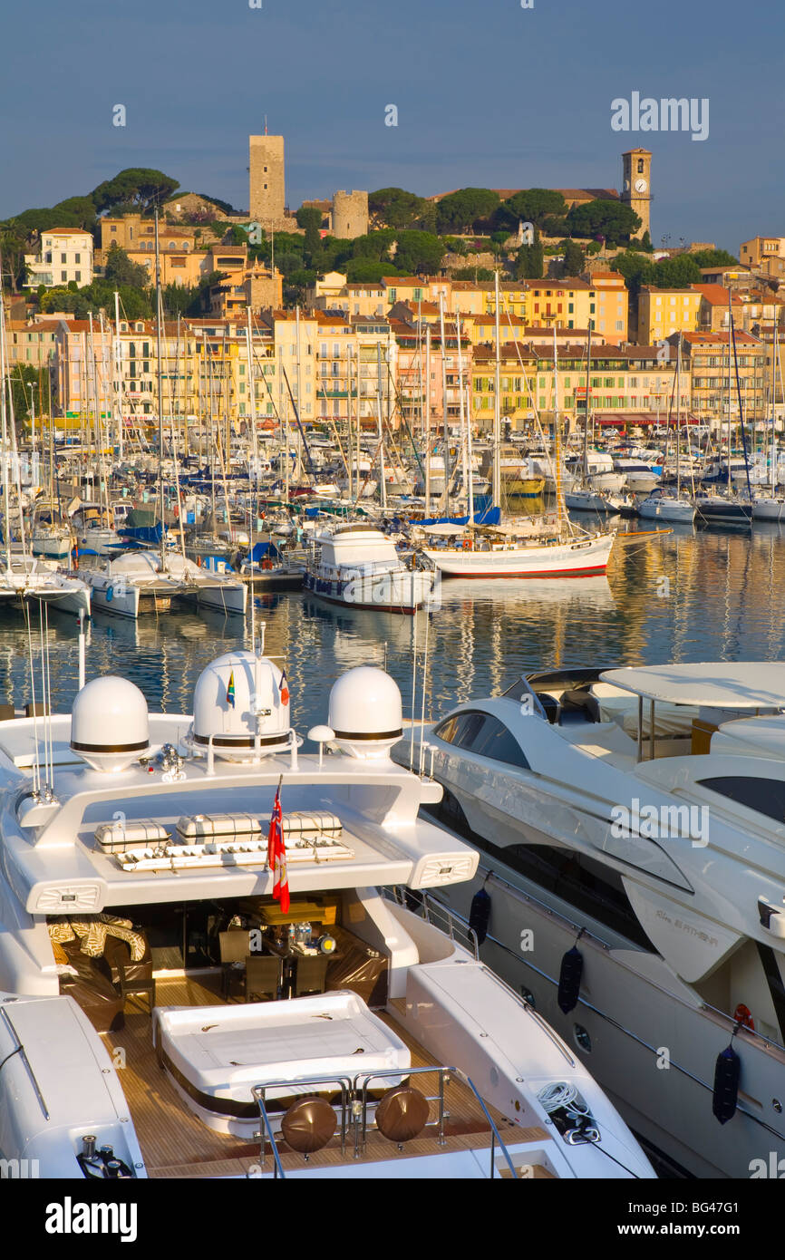 Vieux Port (Old Harbour) and old quarter of Le Suquet, Cannes, Cote D'Azur, France Stock Photo