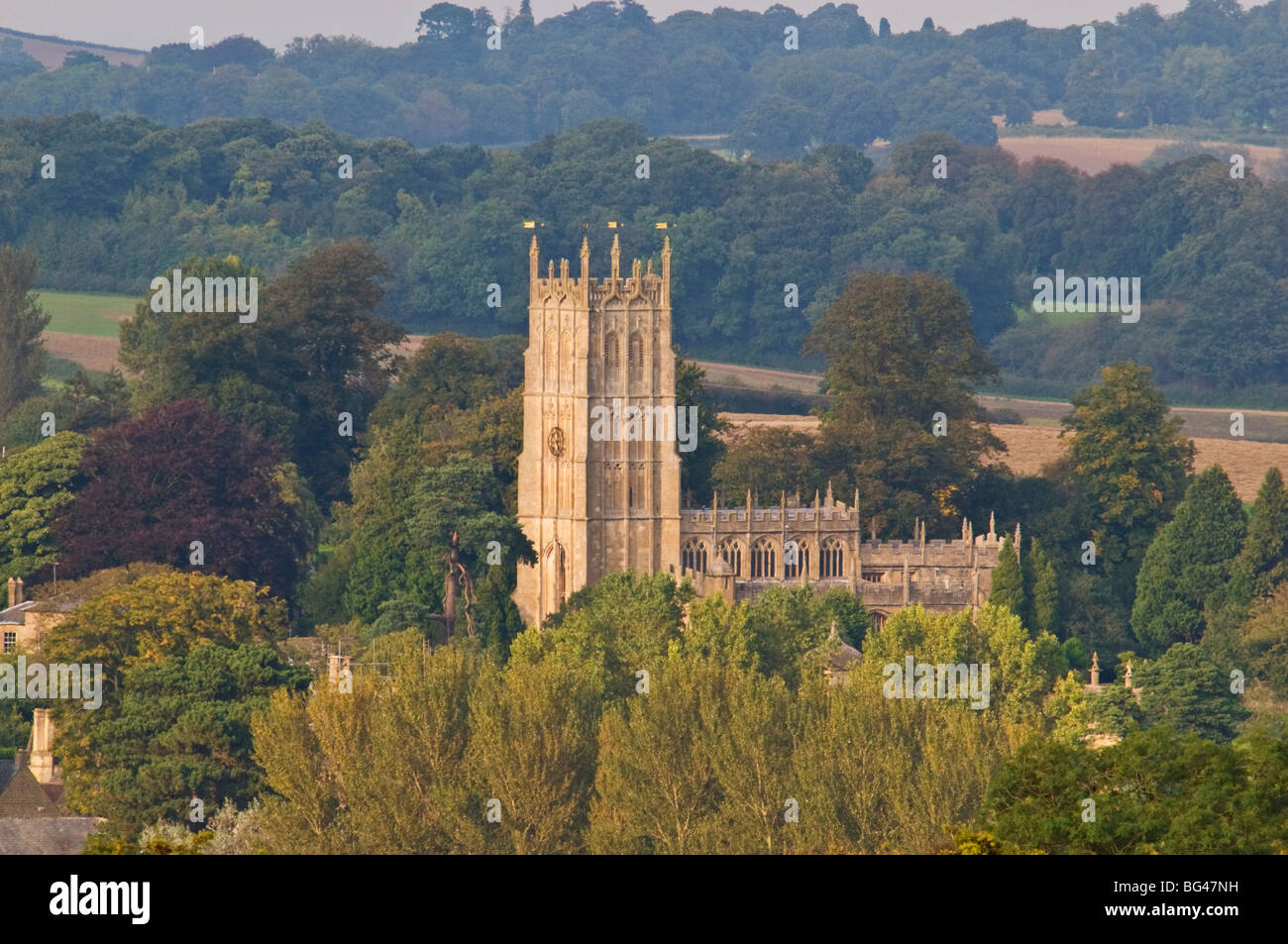 View of the church of St. James and the town of Chipping Camden, Gloucestershire, England, United Kingdom, Europe Stock Photo