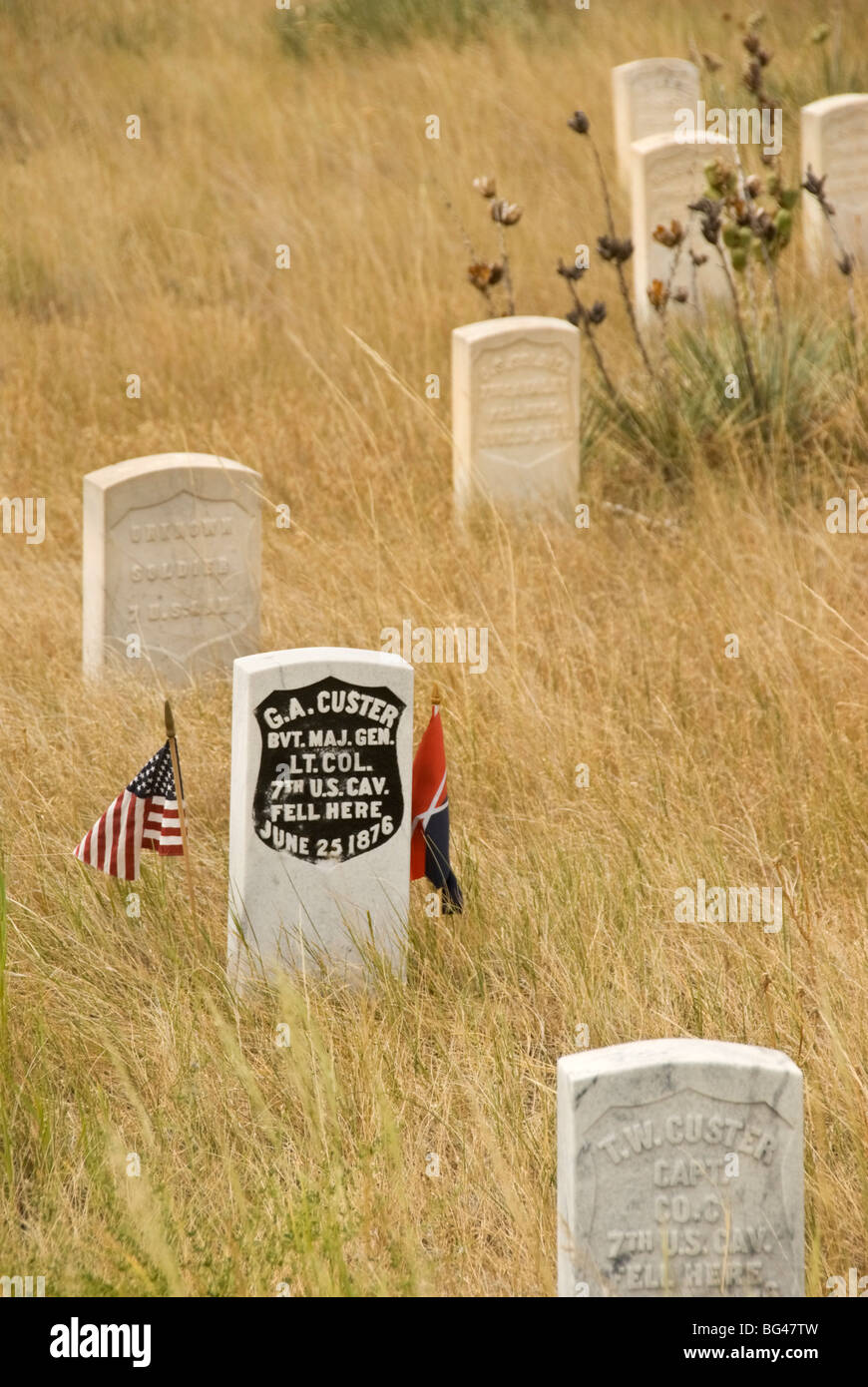 Memorial to General George Custer at the Little Bighorn Battlefiled National Monument, Montana, United States of America Stock Photo