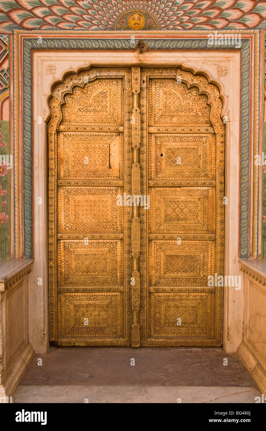 Close up of the ornate door at the peacock gate in the City Palace, Jaipur, Rajasthan, India, Asia Stock Photo