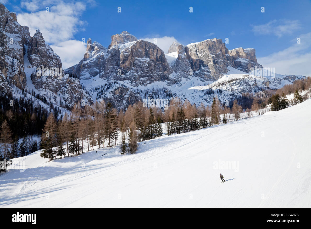 Sella Ronda ski area, Val Gardena, Sella Massif range of Mountains ,Dolomites, South Tirol, Trentino Alto-Adige, Italy Stock Photo