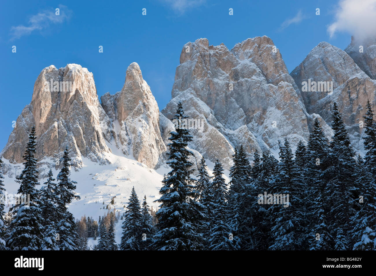 Le Odle Group / Geisler Spitzen, Val di Funes, Italian Dolomites mountains, Trentino-Alto Adige (South Tirol), Italy Stock Photo