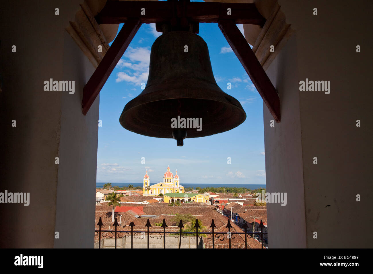 Nicaragua, Granada, Iglesia de la Merced, Bell tower and view towards  Iglesia de Xalteva Stock Photo