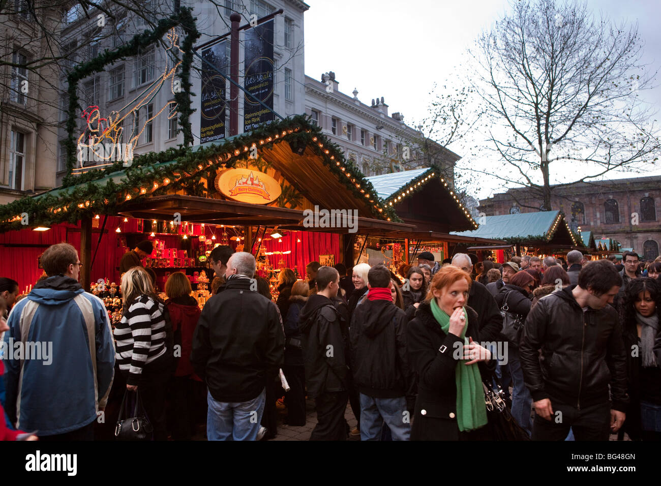UK, England, Manchester, St Annes Square Christmas Market Stock Photo