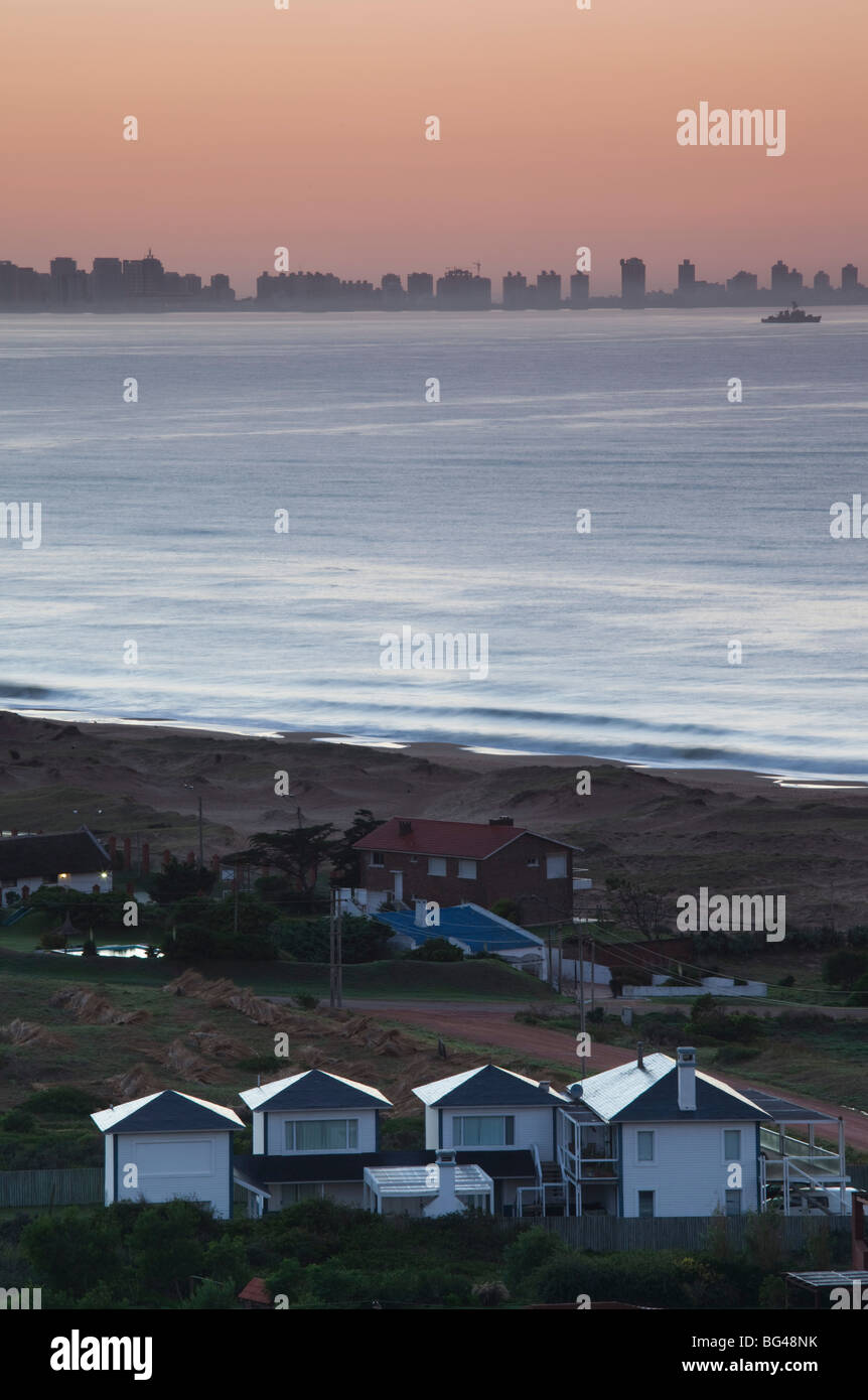 Uruguay, Punta del Este area, Punta Ballena, tourist complex by the Rio de la Plata and Punta skyline, dawn Stock Photo