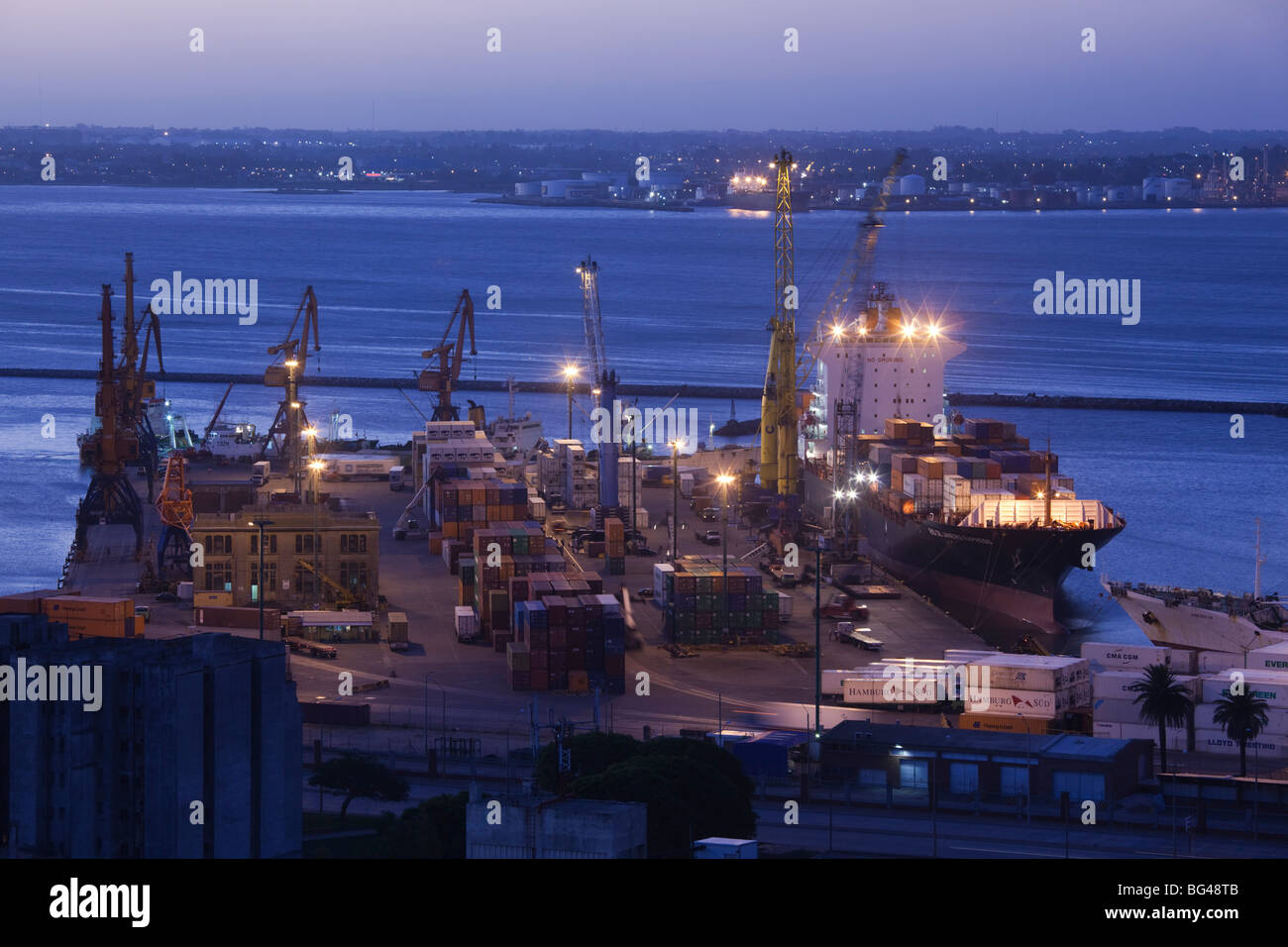 Uruguay, Montevideo, overview of Montevideo port, evening Stock Photo
