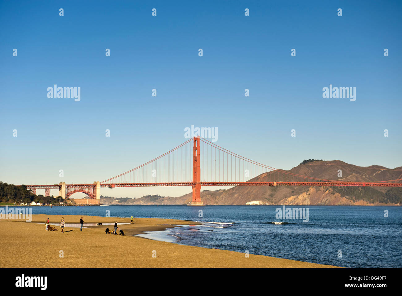 USA, California, San Francisco, Golden Gate Bridge and Presidio Beach Park Stock Photo