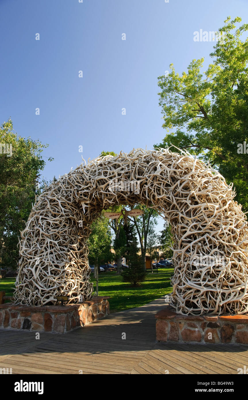 Elk Antler Arch, Town Square, Jackson Hole, Wyoming, USA Stock Photo