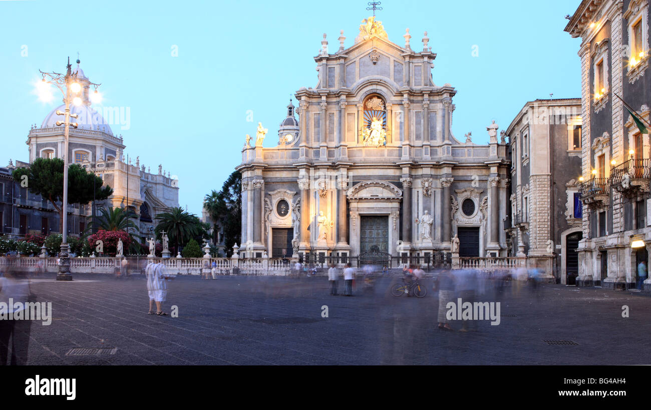 Piazza Duomo at dusk, Catania, Sicily, Italy, Europe Stock Photo