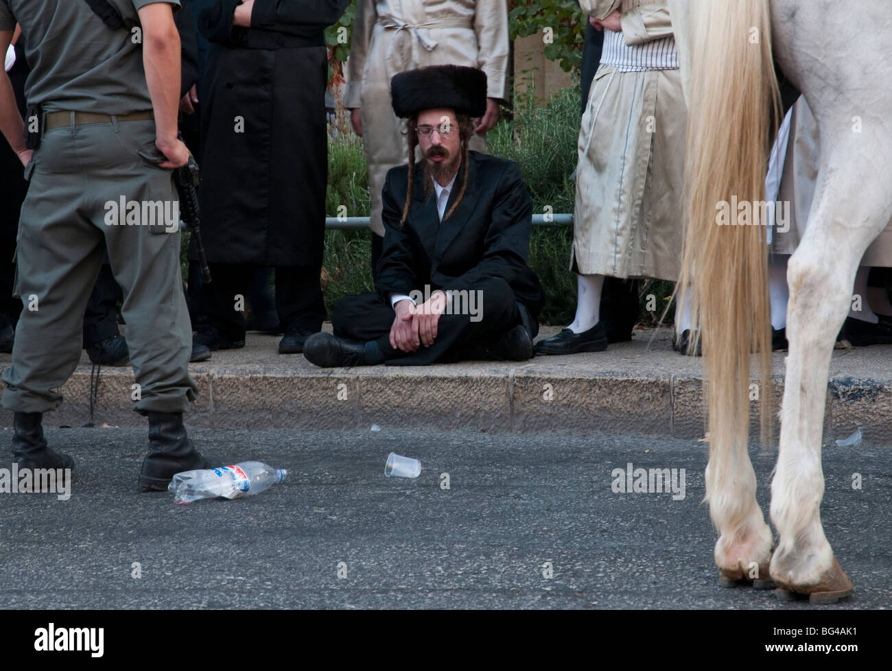 Israel. Jerusalem. Ultra Orthodox demonstartion on shabat against openning of municipal parking lot Stock Photo