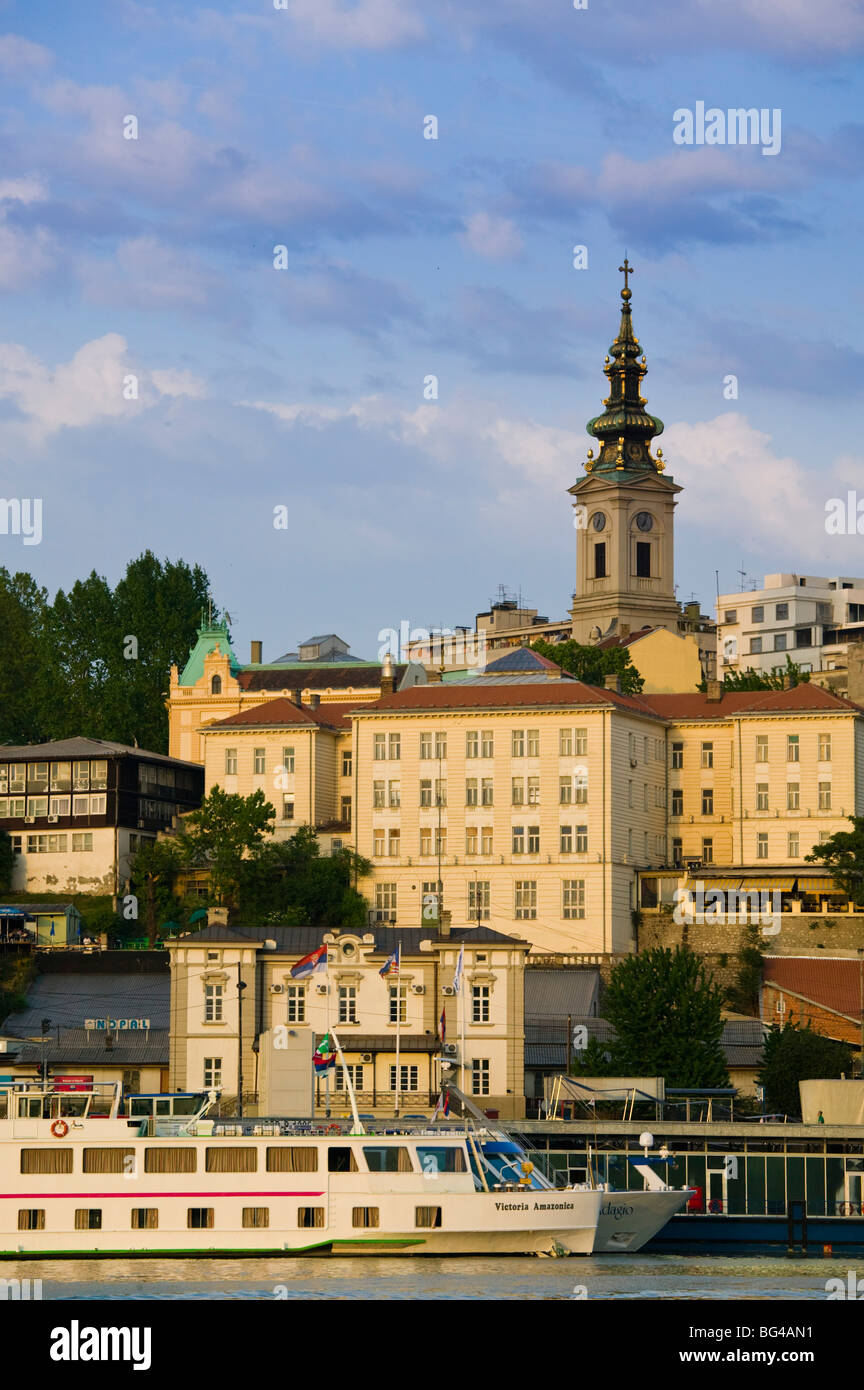 Serbia Belgrade Danube River Barges And Stari Grad Old Town Stock 