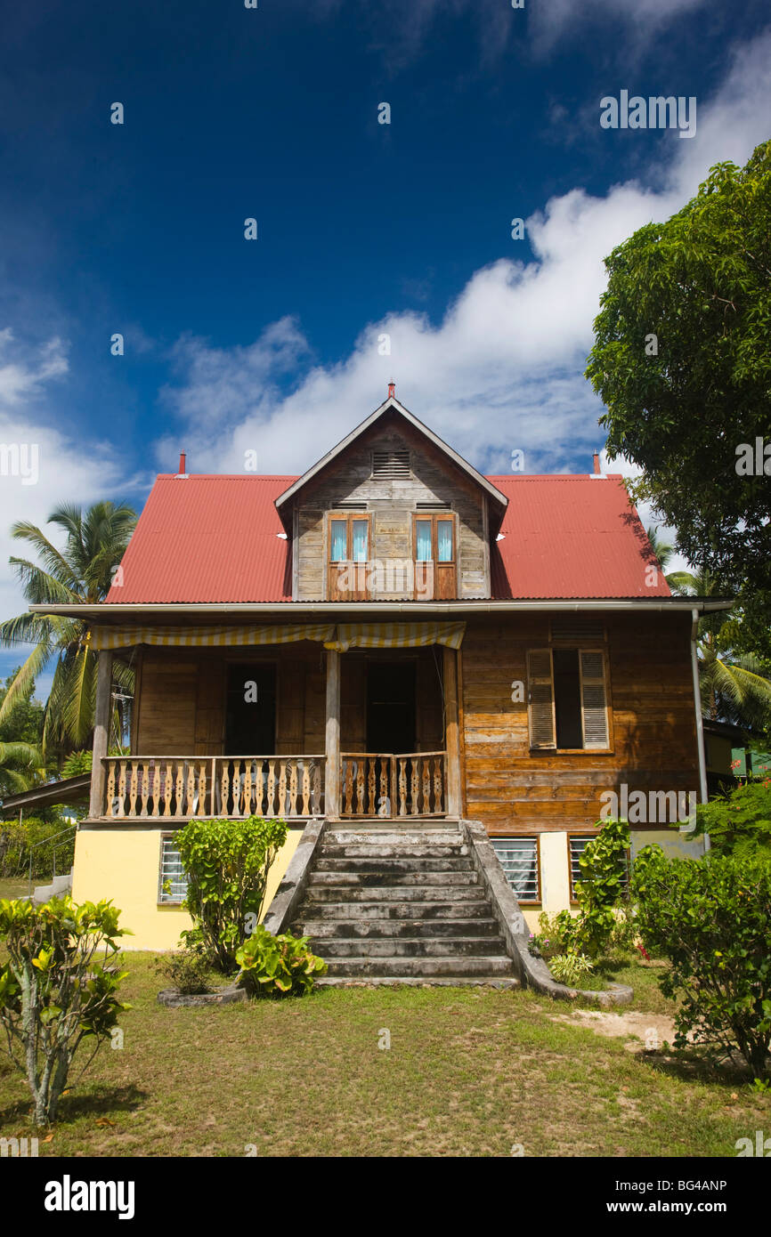 Seychelles, La Digue Island, La Passe, Creole house Stock Photo