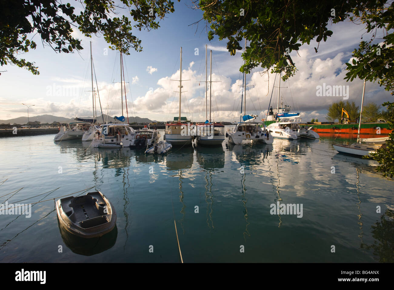 Seychelles, La Digue Island, La Passe, harbour Stock Photo