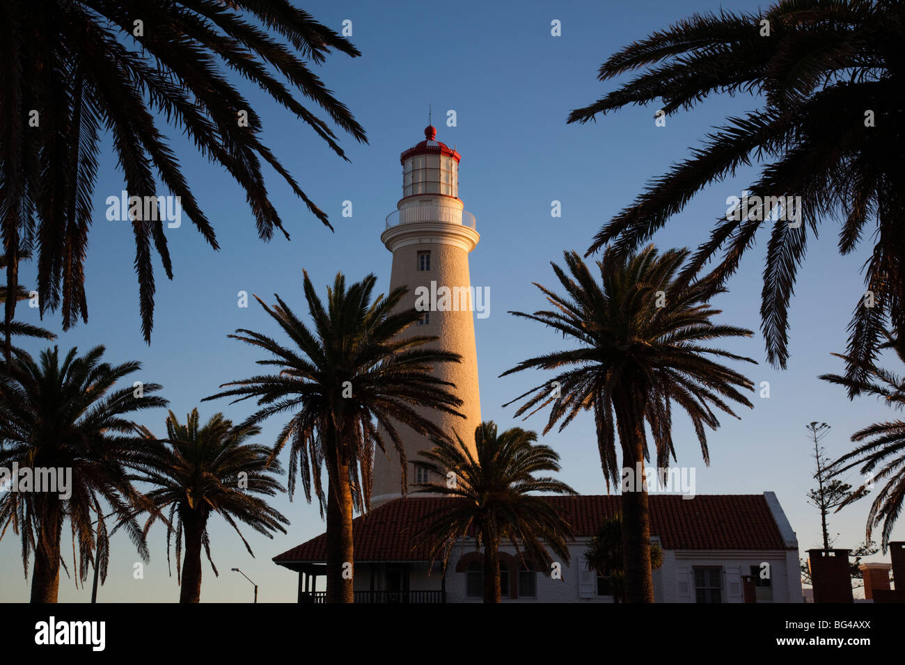 Uruguay, Punta del Este, town lighthouse, sunset Stock Photo